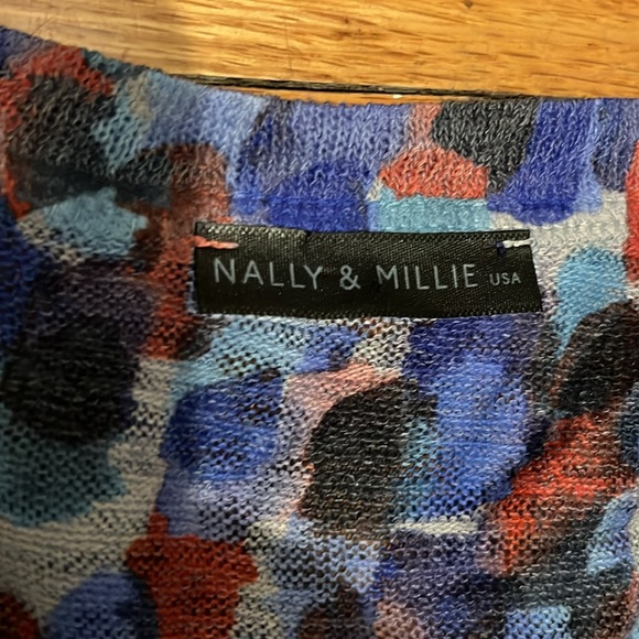 Nally & Millie Blue Patterned Women's Plus 3/4 sleeve Sweater - Picture 3 of 4
